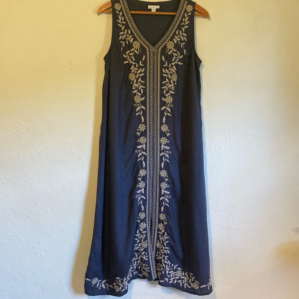 Pure Jill embroidered navy dress sz medium petite flower print